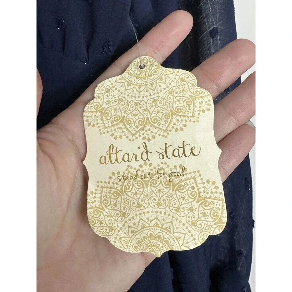 Altard State Navy Blue Polka Dot Chiffon Long Sleeve V Neck Dress Size Large New - Picture 5 of 9